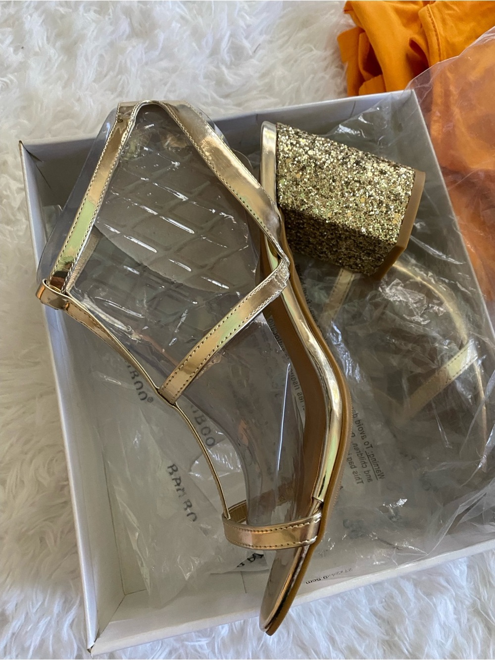 BAMBOO Gold Glitter Block Heel Sandals